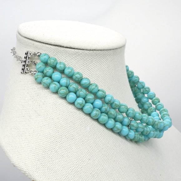 Turquoise 3 tier necklace with silver chain. - Picture 2 of 4